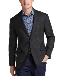 Joseph Abboud Modern Fit Wool Sport Coat, Black Plaid