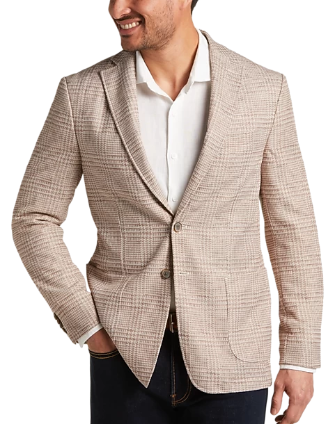 Joseph Abboud Slim Fit Notch Lapel Knit Sport Coat Tan Plaid 3 Joseph Abboud Slim Fit Notch Lapel Knit Sport Coat Tan Plaid
