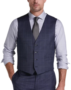 Calvin Klein X-Fit Slim Fit Suit Separates Vest, Blue Windowpane
