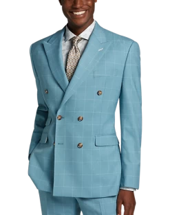 Tayion Classic Fit Suit Separates Coat, Light Blue & Cream Windowpane -Men Clothing Shop MW40 3W94 67 TAYION LT BLUE CREAM WINDOWPANE ALT4