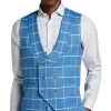 Tayion Classic Fit Suit Separates Double Breasted Vest, Blue & Cream Windowpane Plaid -Men Clothing Shop MW40 3W9D 67 TAYION BLUE CREAM WINDOWPANE MAIN