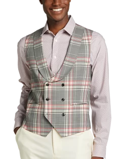 Tayion Classic Fit Suit Separates Double Breasted Vest, White Plaid