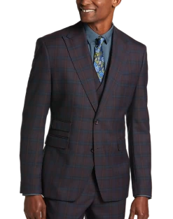Tayion Classic Fit Suit Separates Coat, Burgundy Plaid -Men Clothing Shop MW40 3X65 60 TAYION BURGUNDY PLAID ALT5