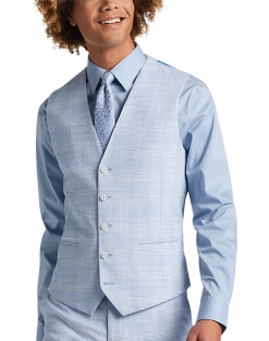Egara Skinny Fit Suit Separates Vest, Light Blue Plaid