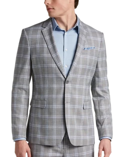 Egara Skinny Fit Suit Separates Coat, Gray & Blue Plaid