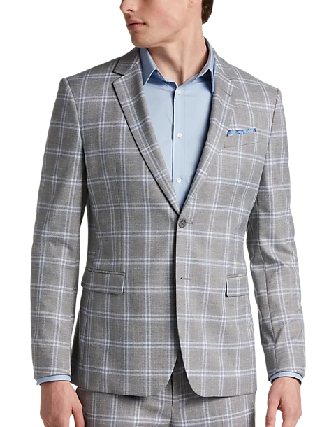 Egara Skinny Fit Suit Separates Coat, Gray & Blue Plaid 3 Egara Skinny Fit Suit Separates Coat, Gray & Blue Plaid
