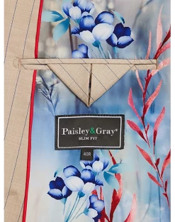 Paisley & Gray Slim Fit Suit Separates Coat, Natural & Blue Stripe -Men Clothing Shop MW40 3XJL 21 PAISLEY GRAY NATURAL BLUE ALT3