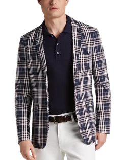 Paisley & Gray Slim Fit Suit Separates Coat, Navy Seersucker Plaid
