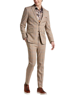 Paisley & Gray Slim Fit Suit Separates Coat, Tan And Gray Plaid -Men Clothing Shop MW40 3XL0 65 PAISLEY GRAY TAN GREY PLAID ALT1