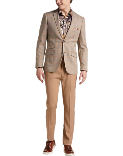 Paisley & Gray Slim Fit Suit Separates Coat, Tan And Gray Plaid -Men Clothing Shop MW40 3XL0 65 PAISLEY GRAY TAN GREY PLAID ALT5