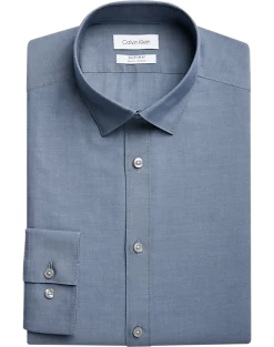 Calvin Klein Refined Cotton Stretch Supima Slim Fit Hidden Button-Down Collar Dress Shirt, Blue