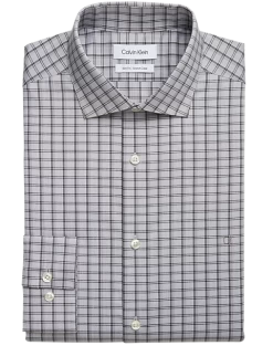 Calvin Klein Slim Fit Embroidered Logo Dress Shirt, Graphite Plaid