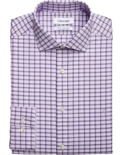 Calvin Klein Slim Fit Embroidered Logo Dress Shirt, Lavender Plaid