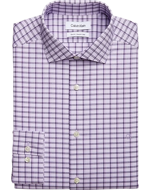 Calvin Klein Slim Fit Embroidered Logo Dress Shirt, Lavender Plaid 3 Calvin Klein Slim Fit Embroidered Logo Dress Shirt, Lavender Plaid
