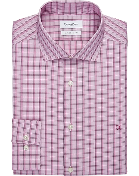 Calvin Klein Slim Fit Embroidered Logo Dress Shirt, Purple Lights Plaid 3 Calvin Klein Slim Fit Embroidered Logo Dress Shirt, Purple Lights Plaid