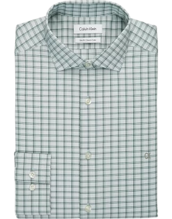 Calvin Klein Slim Fit Embroidered Logo Dress Shirt, Soft Sage Plaid