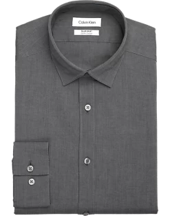 Calvin Klein Refined Cotton Stretch Supima Slim Fit Hidden Button-Down Collar Dress Shirt, Charcoal