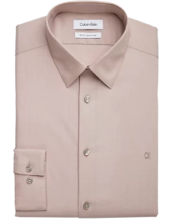 Calvin Klein Slim Fit Embroidered Logo Dress Shirt, Taupe