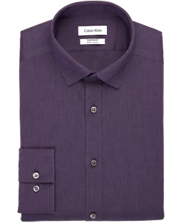 Calvin Klein Refined Cotton Stretch Supima Slim Fit Hidden Button-Down Collar Dress Shirt, Purple