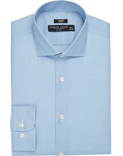 Pronto Uomo Non-Iron Slim Fit Spread Collar Dress Shirt, French Blue Gingham 3 Pronto Uomo Non-Iron Slim Fit Spread Collar Dress Shirt, French Blue Gingham