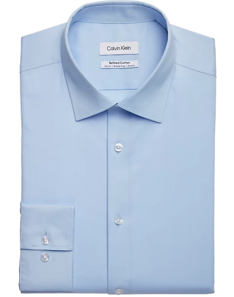 Calvin Klein Refined Cotton Stretch Supima Slim Fit Dress Shirt, Light Blue 3 Calvin Klein Refined Cotton Stretch Supima Slim Fit Dress Shirt, Light Blue