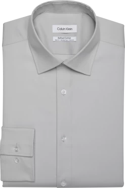 Calvin Klein Refined Cotton Stretch Supima Slim Fit Dress Shirt, Gray
