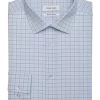 Calvin Klein Refined Cotton Stretch Supima Slim Fit Dress Shirt, Blue Plaid -Men Clothing Shop MW40 5FK4 23 CALVIN KLEIN BLUE PLAID MAIN