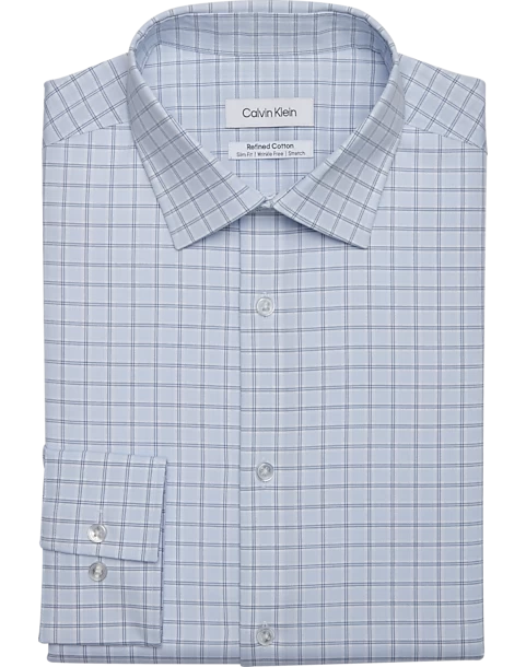 Calvin Klein Refined Cotton Stretch Supima Slim Fit Dress Shirt, Blue Plaid 3 Calvin Klein Refined Cotton Stretch Supima Slim Fit Dress Shirt, Blue Plaid