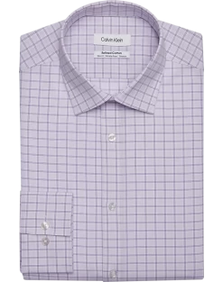 Calvin Klein Refined Cotton Stretch Supima Slim Fit Dress Shirt, Lilac Plaid