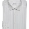 Calvin Klein Refined Cotton Stretch Supima Slim Fit Dress Shirt, Gray Stripe