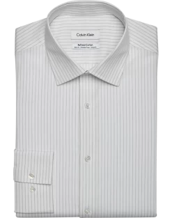 Calvin Klein Refined Cotton Stretch Supima Slim Fit Dress Shirt, Gray Stripe