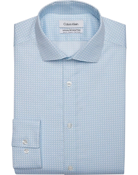 Calvin Klein Infinite Wrinkle Free Slim Fit Stretch Collar Dress Shirt, Blue Triangles 3 Calvin Klein Infinite Wrinkle Free Slim Fit Stretch Collar Dress Shirt, Blue Triangles