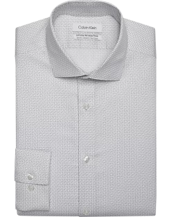 Calvin Klein Infinite Wrinkle Free Slim Fit Stretch Collar Dress Shirt, Gray Squares