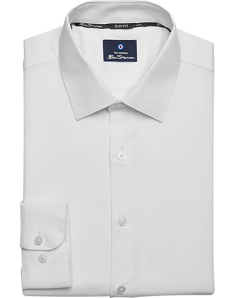 Ben Sherman Slim Fit Dobby Dress Shirt, White Basketweave 3 Ben Sherman Slim Fit Dobby Dress Shirt, White Basketweave