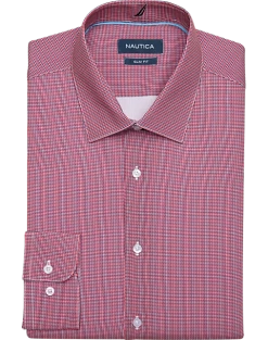 Nautica Slim Fit Four-Way Stretch Dress Shirt, Red Micro Check