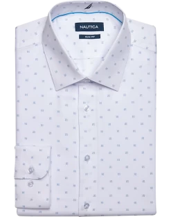 Nautica Slim Fit Four-Way Stretch Dress Shirt, White Print