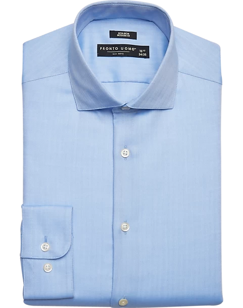 Pronto Uomo Modern Fit Dress Shirt, Blue Herringbone 3 Pronto Uomo Modern Fit Dress Shirt, Blue Herringbone
