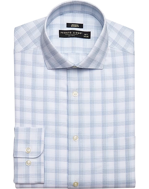 Pronto Uomo Modern Fit Spread Collar Dress Shirt, Blue And Teal Plaid 3 Pronto Uomo Modern Fit Spread Collar Dress Shirt, Blue And Teal Plaid