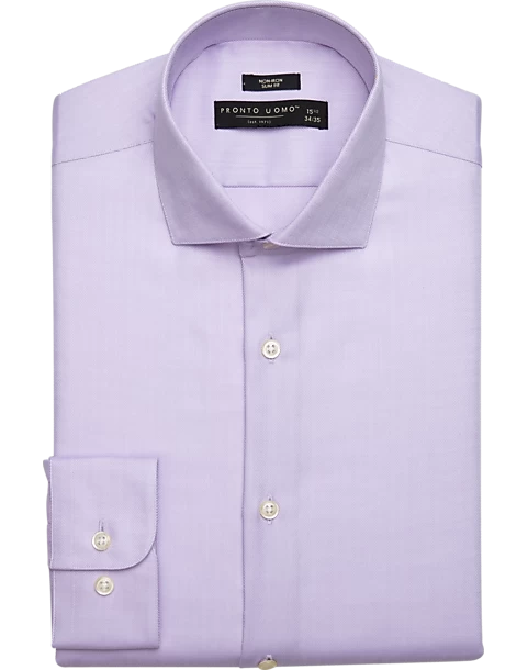 Pronto Uomo Slim Fit Spread Collar Dress Shirt, Lavender Herringbone 3 Pronto Uomo Slim Fit Spread Collar Dress Shirt, Lavender Herringbone