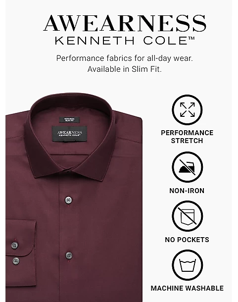 Awearness Kenneth Cole Slim Fit Spread Collar Dress Shirt, Burgundy Stripe 4 Awearness Kenneth Cole Slim Fit Spread Collar Dress Shirt, Burgundy Stripe - Image 2