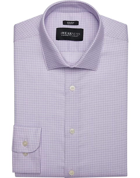 Awearness Kenneth Cole Slim Fit Spread Collar Dress Shirt, Lavender Plaid 3 Awearness Kenneth Cole Slim Fit Spread Collar Dress Shirt, Lavender Plaid