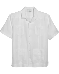 Cubavera Modern Fit Short Sleeve Linen Guayabera Shirt, White
