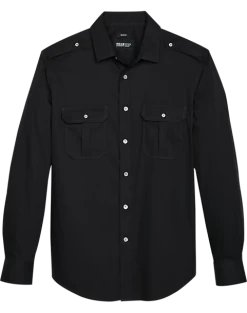 Awearness Kenneth Cole Slim Fit Twill Military Sport Shirt, Black