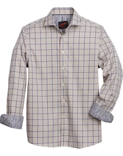 Egara Slim Fit Spread Collar Sport Shirt, Taupe Windowpane