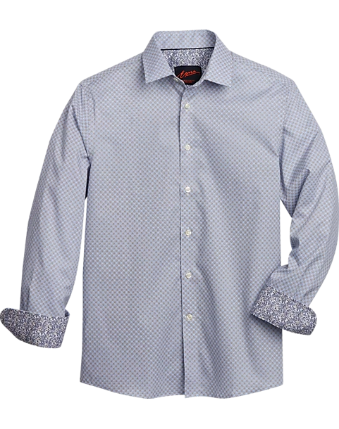 Egara Slim Fit Sport Shirt, Blue Tie Print 3 Egara Slim Fit Sport Shirt, Blue Tie Print