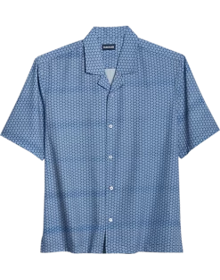 Haggar Modern Fit Short Sleeve Micropoly Camp Shirt, Navy Waves