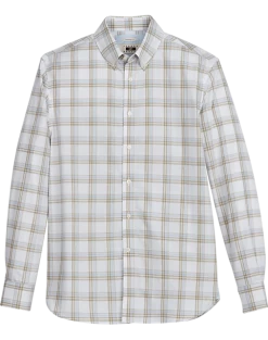 Joseph Abboud Modern Fit Short Sport Shirt, Olive Plaid