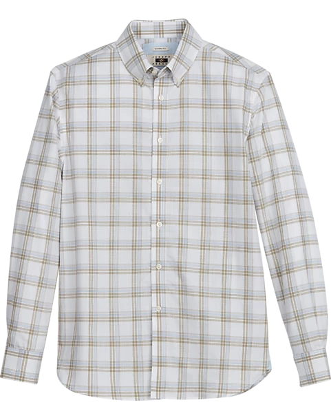 Joseph Abboud Modern Fit Short Sport Shirt, Olive Plaid 3 Joseph Abboud Modern Fit Short Sport Shirt, Olive Plaid