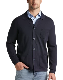 Joseph Abboud Modern Fit Spread Collar Knit Cardigan, Navy