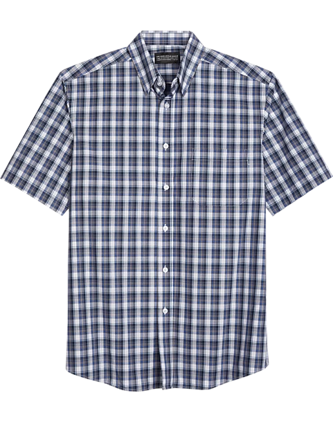 Haggar Modern Fit LIFE KHAKI™ Short Sleeve Plaid Sport Shirt, Dark Blue Plaid 3 Haggar Modern Fit LIFE KHAKI™ Short Sleeve Plaid Sport Shirt, Dark Blue Plaid